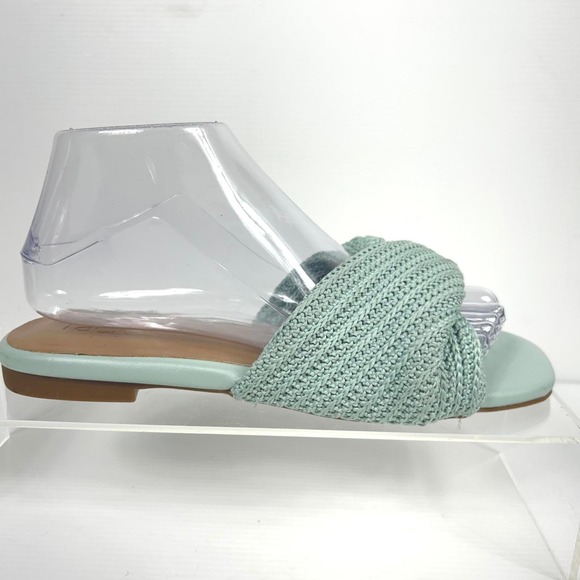 Nordstrom Size 7.5 Mint Green Knotted Slide Beachy Flat Sandals Womens - Picture 2 of 9